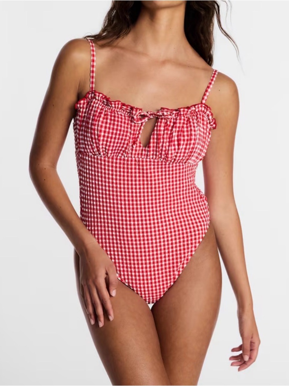 Lee Kacey musgraves Red Gingham One-Piece Swimsuit with Ruffle Bodice